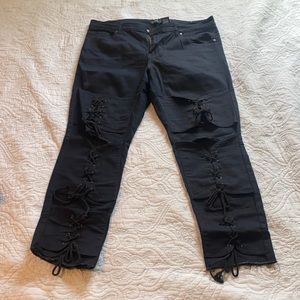 Black lace up jeans 16W